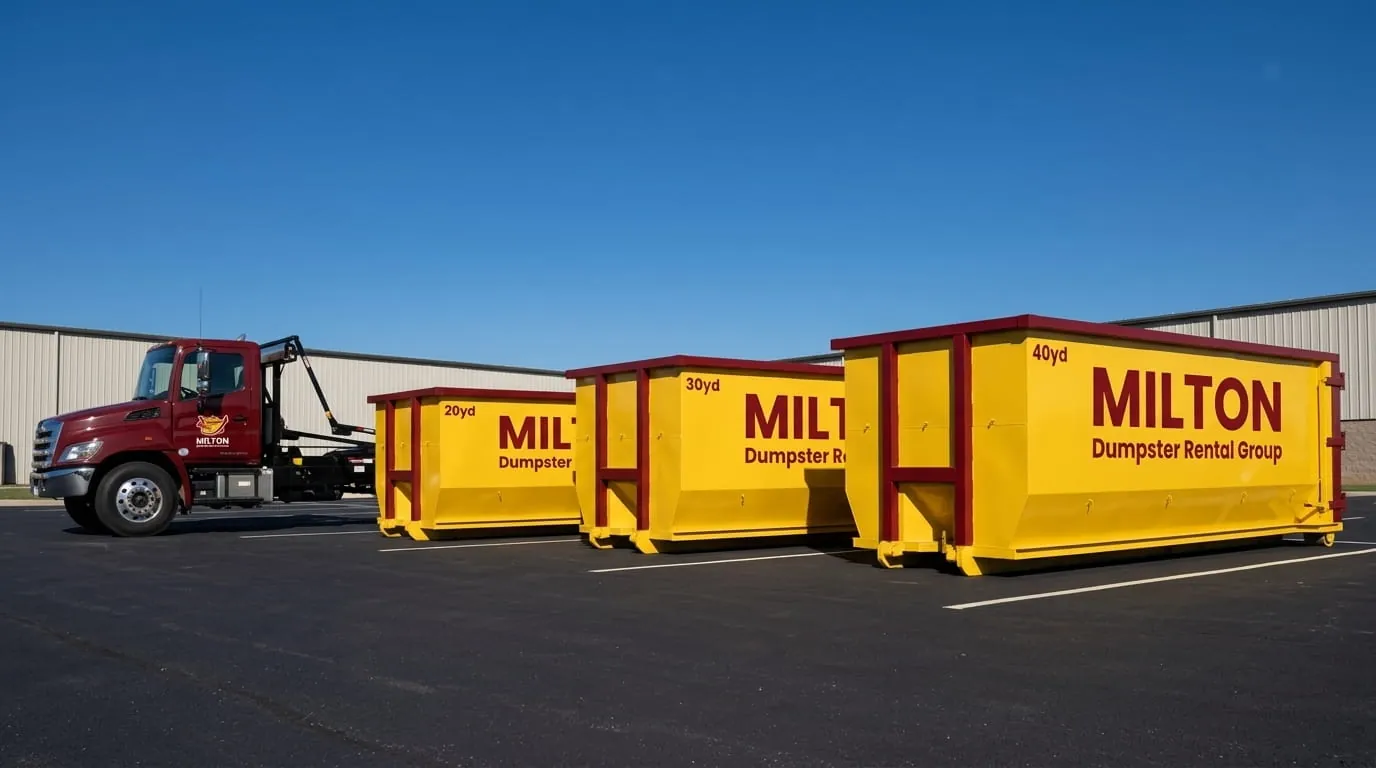 Milton Dumpster Rental Group roll-off truck fleet serving Santa Rosa County and the surrounding region Milton Dumpster Rental Group roll-off truck fleet serving Santa Rosa County and the surrounding region