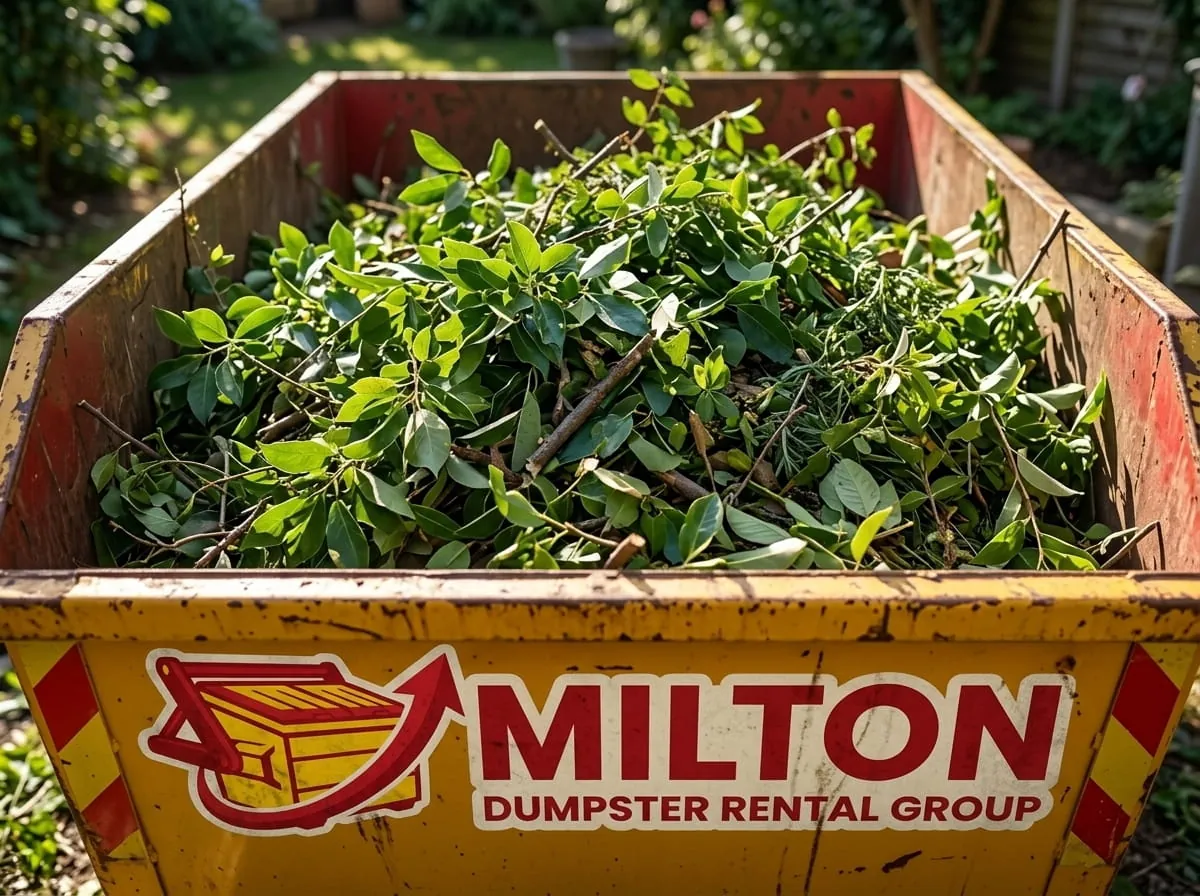 Close-up of a loaded roll-off container during a property clearance